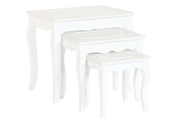 DKD Home Decor Mesita Auxiliar Romantico Gris Claro Blanco Madera MDF Set 3 Piezas 35 x 47 x 53 cm