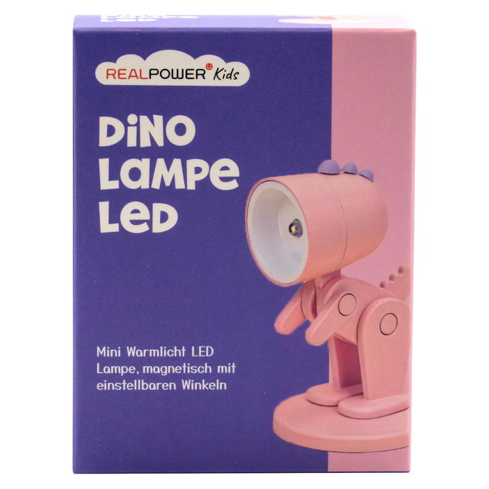 RealPower Linterna LED Portátil de Dinosaurio Rosa con Base, Modelo LED-Tier Taschenlampe Pink dino mit Sockel