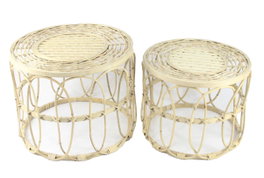 DKD Home Decor Mesita Auxiliar Urban Marron Ratán 50 x 41.5 x 50 cm Set de 2