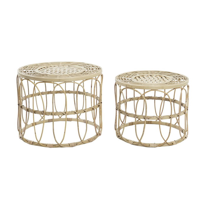 DKD Home Decor Set de 2 Mesitas Auxiliares de Ratán 50x50x41,5 cm Natural