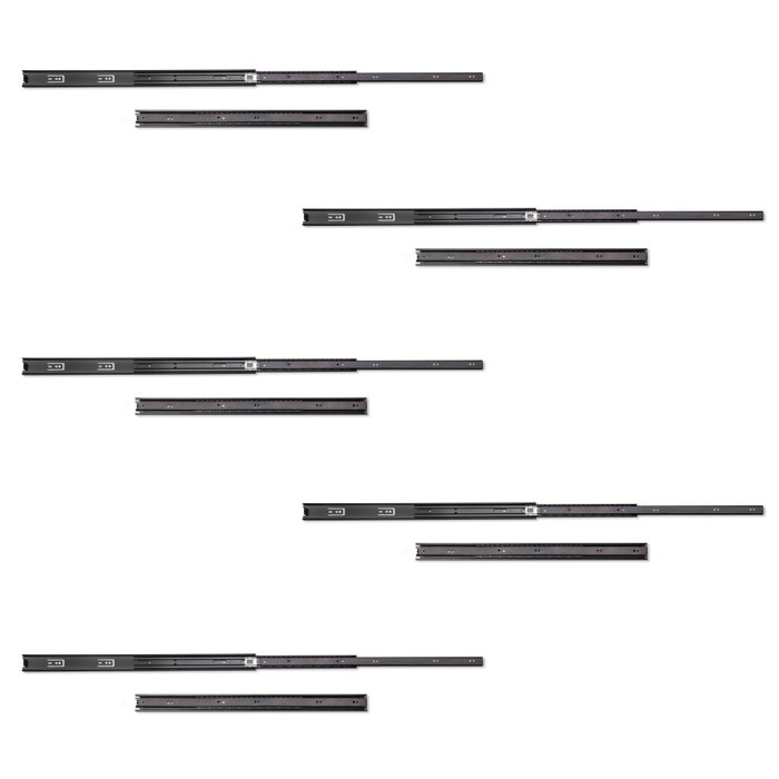 Emuca Lote de 5 juegos de guías para cajones, de bolas, altura 45mm, profundidad 600mm, extracción total, Negro Emuca Lote de 5 juegos de guías para cajones, de bolas, altura 45mm, profundidad 600mm, extracción total, Negro