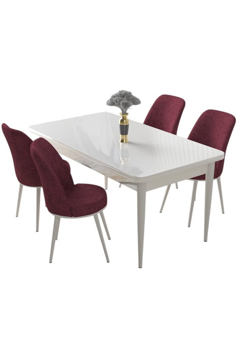 Hanah Home Juego de Mesa y Sillas de Comedor Blanco y Burdeos con Tablero Melaminado y Patas de Metal, Sillas Tela Jerry Hanah Home Juego de Mesa y Sillas de Comedor Blanco y Burdeos con Tablero Melaminado y Patas de Metal, Sillas Tela Jerry