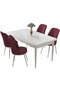Hanah Home Juego de Mesa y Sillas de Comedor Blanco y Burdeos con Tablero Melaminado y Patas de Metal, Sillas Tela Jerry