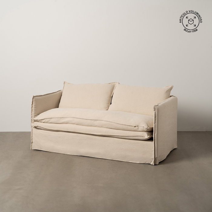 Sofá 2 Plazas Crema Tejido-Madera 180 X 97 X 89 cm Sofá 2 Plazas Crema Tejido-Madera 180 X 97 X 89 cm