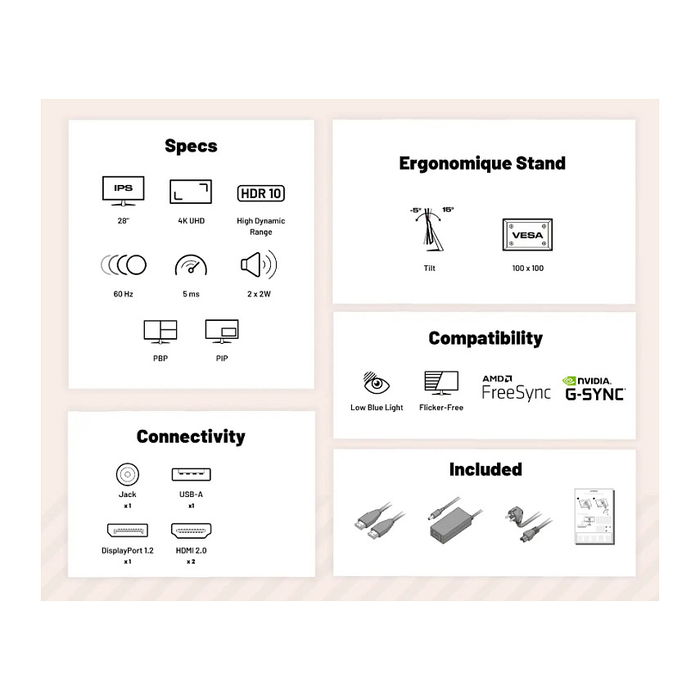 JapanNext JN-I280UHD60F-P Monitor 28" (71,1 cm) 4K UHD 3840x2160 IPS HDR 60Hz AMD FreeSync 5ms 300 cd/m² Altavoces HDMI DisplayPort Negro