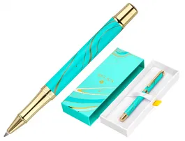 Belius Roller Aqua Turquesa y Dorado Tinta Negra Punta 0.7mm Caja Diseño
