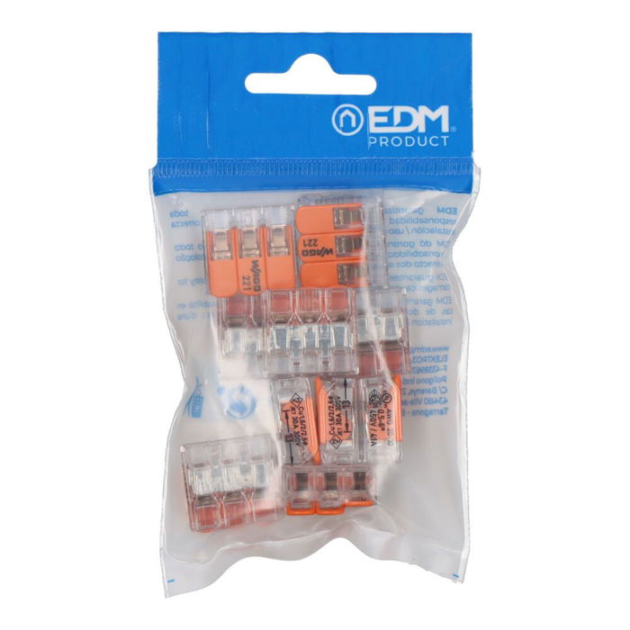 Wago Conector Rápido con Palanca 3 Vías para Cable de 0.5 a 6 mm², 450V 41A, Policarbonato Transparente, 22.9 x 21.1 x 10.1 mm - Pack de 10 Unidades