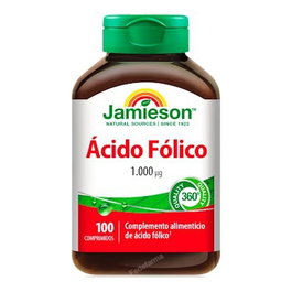 Jamieson Ácido Fólico 1000Mcg. 100 Comp. - Suplemento Vitamina B9 para Embarazo y Crecimiento Tisular