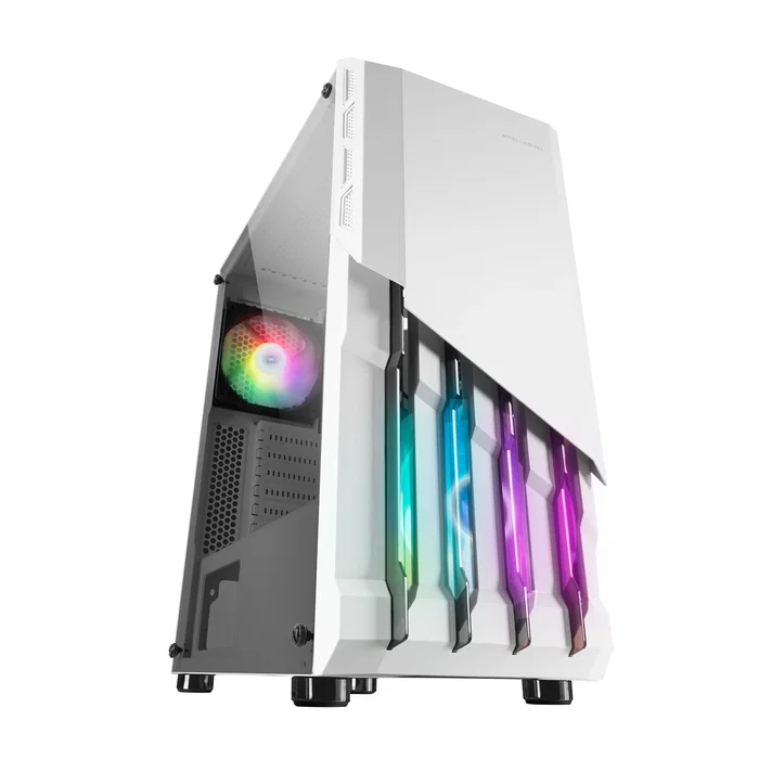 Mars Gaming MC-X2 Torre Gaming ATX, Caja Semitorre con Ventana Lateral, Color Blanco, 2 Ventiladores FRGB Incluidos, Soporte para GPU hasta 317mm y Refrigeración Líquida 240mm