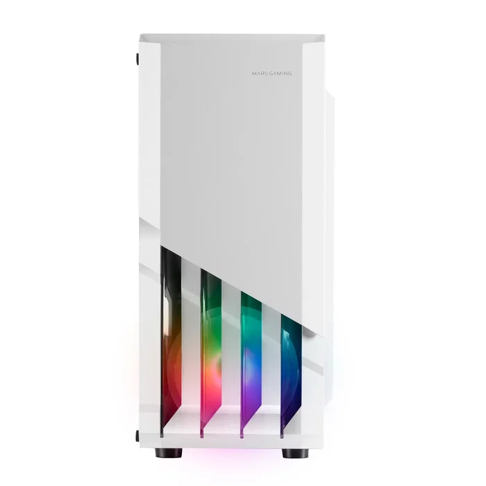 Mars Gaming MC-X2 Torre Gaming ATX, Caja Semitorre con Ventana Lateral, Color Blanco, 2 Ventiladores FRGB Incluidos, Soporte para GPU hasta 317mm y Refrigeración Líquida 240mm