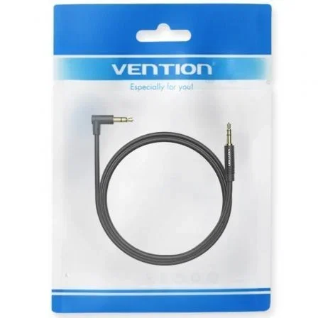 Vention BAKBD-T Cable Estéreo Jack 3.5mm Macho a Macho Ángulo Recto Plano Chapado Oro 50cm Negro