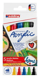 Marcador Acrylic Edding 5100 Conico (2-3 Mm) Colores Basicos Estuche De 5