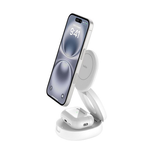 Belkin WIZ035kqWH Cargador Inalámbrico 2 en 1 Ajustable con MagSafe y Qi2, Blanco Belkin WIZ035kqWH Cargador Inalámbrico 2 en 1 Ajustable con MagSafe y Qi2, Blanco