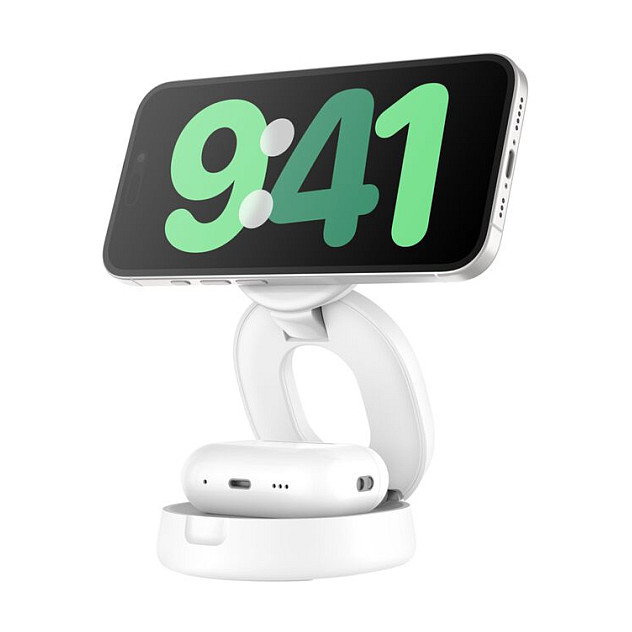 Belkin WIZ035kqWH Cargador Inalámbrico 2 en 1 Ajustable con MagSafe y Qi2, Blanco Belkin WIZ035kqWH Cargador Inalámbrico 2 en 1 Ajustable con MagSafe y Qi2, Blanco