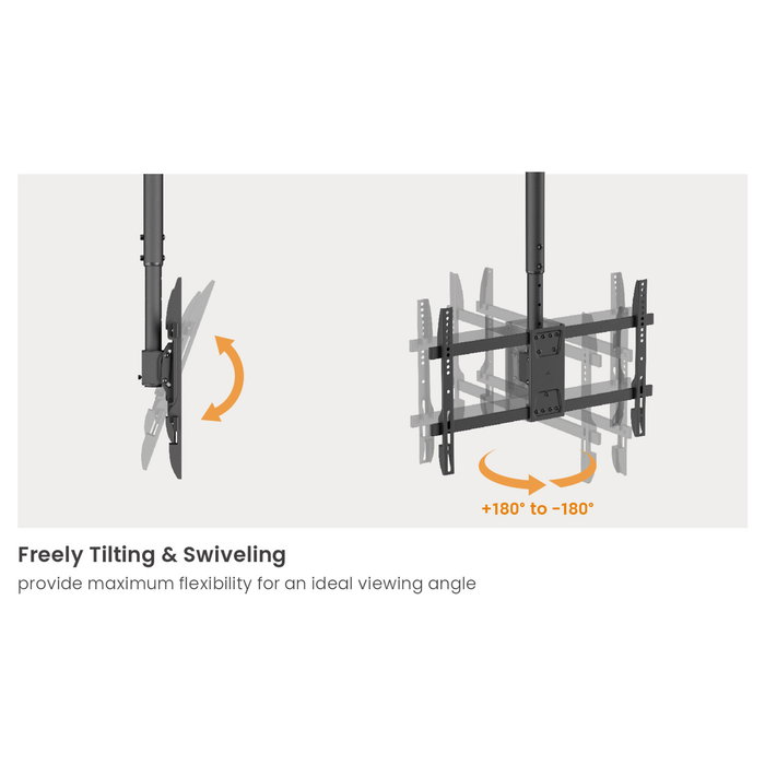 EQUIP Soporte Techo 43-86 Pulgadas 2 Monitores Hasta 50Kg Cada Uno Rotacion 360 Grados 650377 Negro