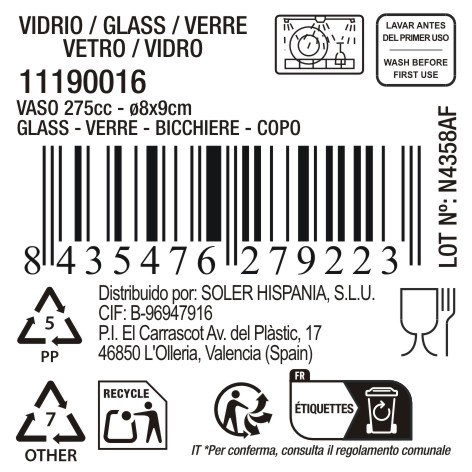 La Mediterranea Vaso Trikua 275 cc Ø8x9 cm (48 Unidades)