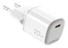 Celly Cargador de Pared GaN 20W UPTC1USBC20WWH, 1 Puerto USB-C, Carga Rápida, Compacto para Viaje, Color Blanco, Para Smartphone, Tablet, Reloj Inteligente