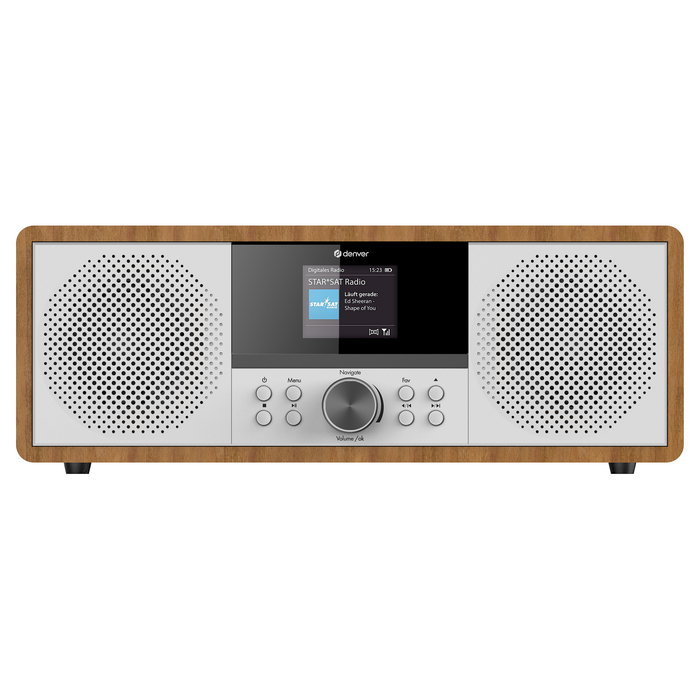 Denver MIR-270DW Radio Internet con Sintonizador Analógico, DAB+, FM, 20 W RMS, Pantalla 6.1 cm, Bluetooth, USB, Madera