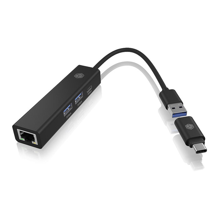 ICY BOX IB-HUB1439 Hub USB 3.2 Gen 1 con Gigabit Ethernet RJ45 Negro