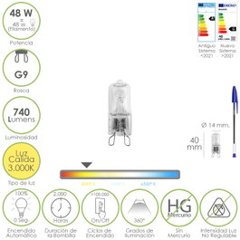 MAURER Bombilla Halógena G9 48 W 740 lm Luz Cálida