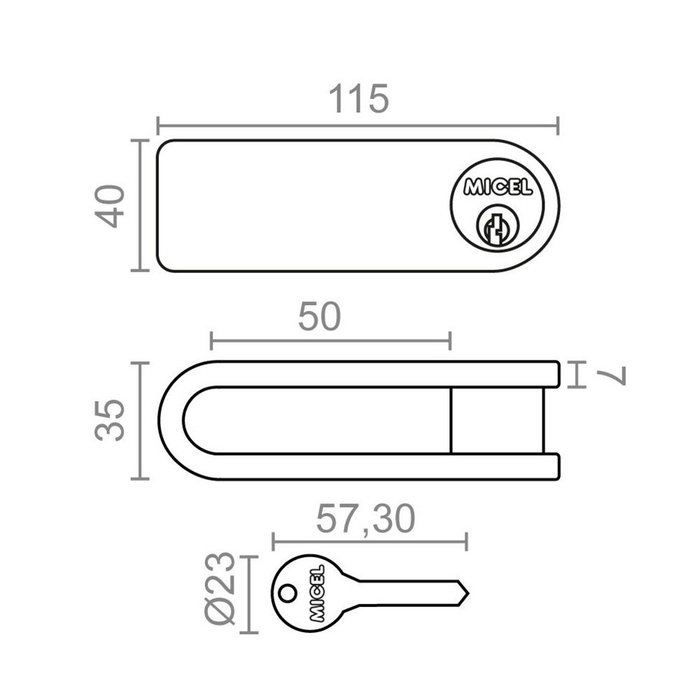 Micel Candado Reja Ballesta CN16 con 3 Llaves, Acabado Cromo Brillo, Kit 2 Unidades