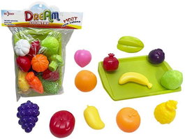 Rama Bandeja de Frutas y Verduras - Juego de Corte de Madera 13 Piezas con Cuchillo, 21x29x6 cm, Juguete Educativo para Niños +18 Meses