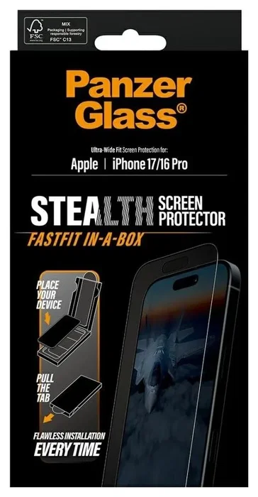 PanzerGlass Stealth Screen Protector con marco negro para iPhone 17 y iPhone 16 Pro