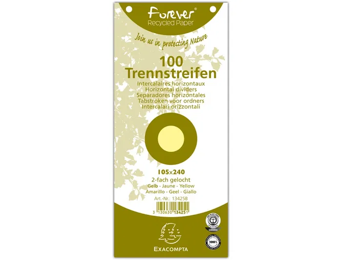 Exacompta Separadores 100 uds Cartulina 105x240 mm 2 Taladros Amarillo