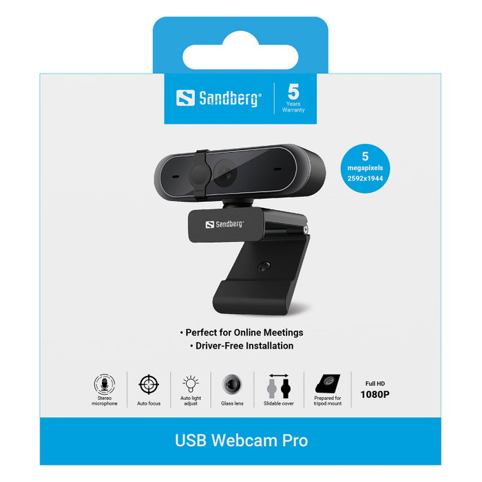 Sandberg USB Webcam Pro Full HD 5 MP Negro