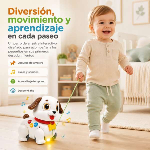 Hola Perro de arrastre infantil con luces y sonidos