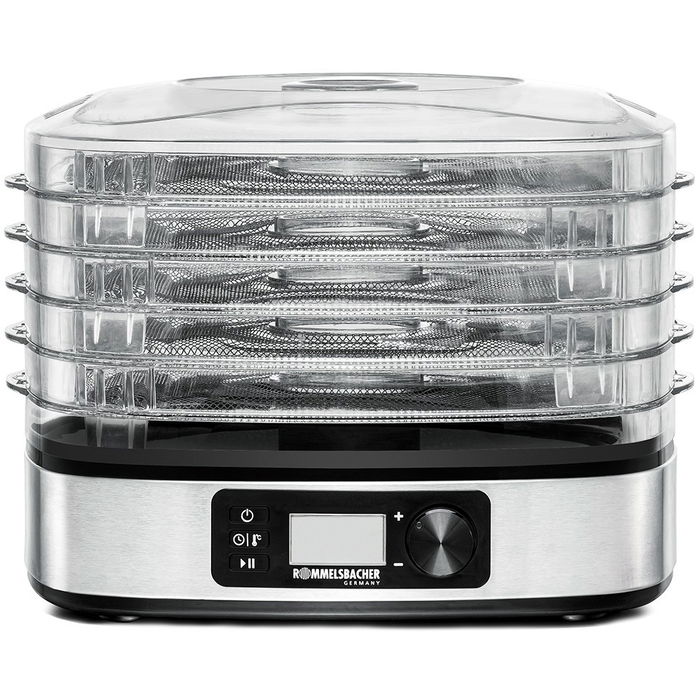 Rommelsbacher DA 350 Dörrautomat Automático de 5 Bandejas y Pantalla LCD, Acero Inoxidable, 350W, Deshidratador de Alimentos