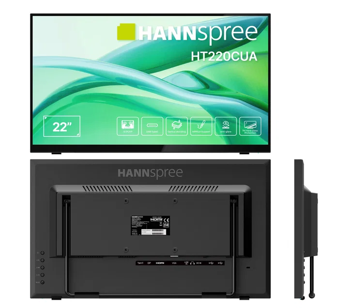 Hannspree HT220CUA Monitor táctil de 21.4" / 54.5 cm Full HD 1920x1080 IPS LED 6 ms 270 cd/m² Negro con altavoces, HDMI, DisplayPort y montaje VESA