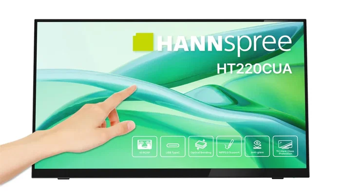 Hannspree HT220CUA Monitor táctil de 21.4" / 54.5 cm Full HD 1920x1080 IPS LED 6 ms 270 cd/m² Negro con altavoces, HDMI, DisplayPort y montaje VESA