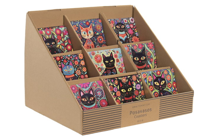 DKD Home Decor Posavasos de Dolomita Gato Surtido 12 Piezas