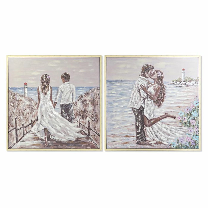DKD Home Decor Cuadro Lienzo Pareja Playa 100x100 cm (Pack de 2)