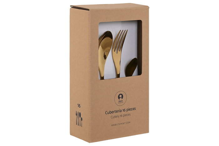 DKD Home Decor Set de Cubertería Chic Mision de 16 Piezas Dorado, Inox 2mm DKD Home Decor Set de Cubertería Chic Mision de 16 Piezas Dorado, Inox 2mm