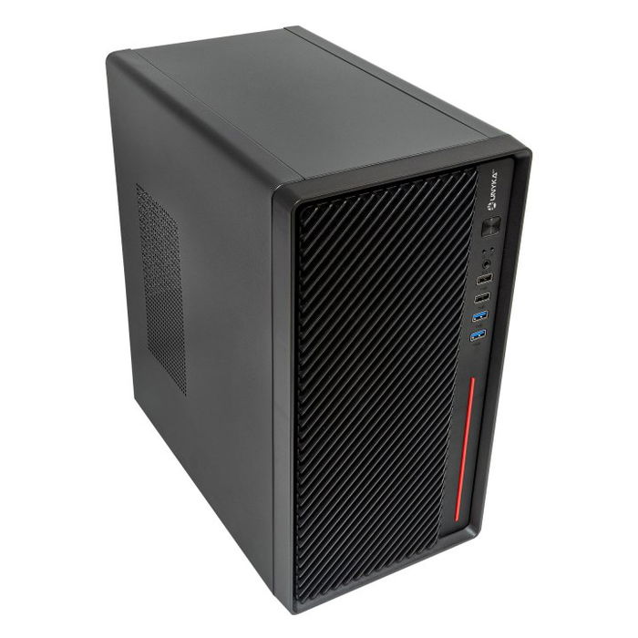 Unykach Caja Ordenador Numen 300 Pro Micro ATX - Torre Negra con Rojo, Compatible ITX/Micro ATX, 4 Ranuras, Ventilación 120 mm, para Gráficas hasta 250 mm