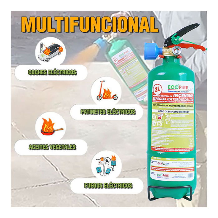 Simon Rack Extintor especial para baterías de litio 2L Verde + Soporte, no tóxico y ecológico