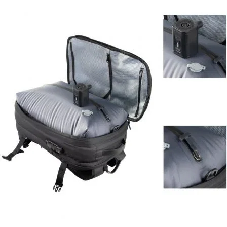 TooQ Mochila de Viaje TQBP-V101-BK con Bomba de Aire, Sistema de Compresión al Vacío, Capacidad 30-55L, Acolchada para Portátil 17", Negro, Resistente al Agua
