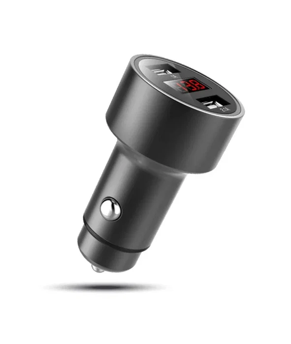 Eightt ECC2 Cargador USB para Coche con Display LED, 2 Puertos (5V/2.4A Max, 12W Total), Carga Rápida, Carcasa de Aluminio Gris, Protección Integrada - Para Móvil y Tablet