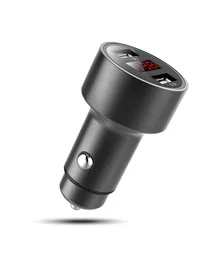 Eightt ECC2 Cargador USB para Coche con Display LED, 2 Puertos (5V/2.4A Max, 12W Total), Carga Rápida, Carcasa de Aluminio Gris, Protección Integrada - Para Móvil y Tablet