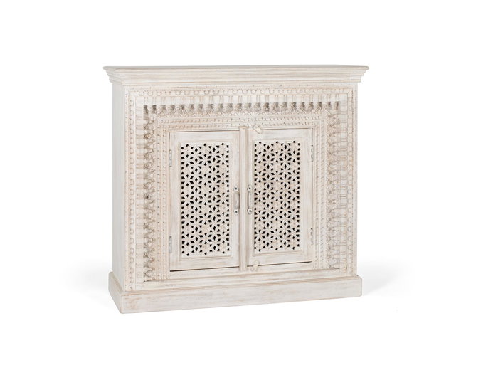 GINER Y COLOMER Aparador de Madera de Mango Blanco Envejecido 100x110x40 cm