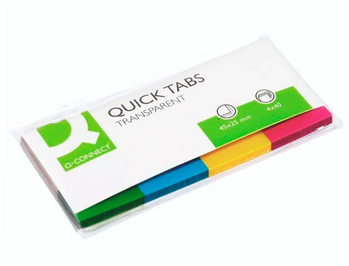 Q-connect Banderitas separadoras 25x45 mm transparentes y color pack 4 con 50 hojas