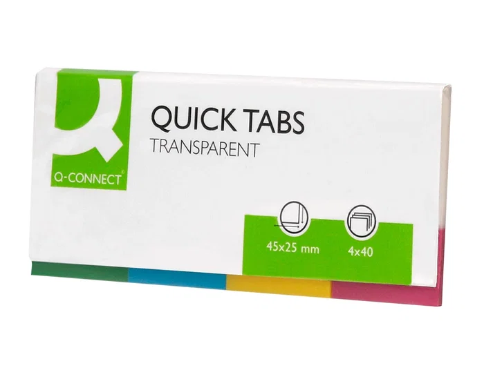 Q-connect Banderitas separadoras 25x45 mm transparentes y color pack 4 con 50 hojas
