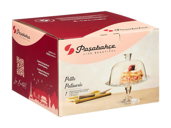 Pasabahce Tartera Con Pie Y Tapa De Vidrio Transparente 26 cm (Set de 2)