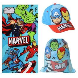CERDÁ Set de Toalla + Saco + Gorra Los Vengadores Avengers Marvel, Toalla 70x140cm Poliéster