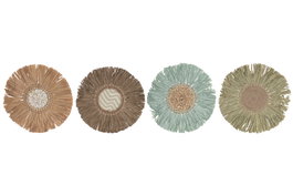 DKD Home Decor Decoración de Pared de Rafia y Yute 26x1x26 Surtido de 4 Colores