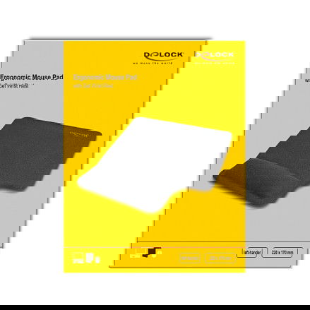 DELOCK Alfombrilla de Ratón Ergonómica con Gel para Zurdos, Negro