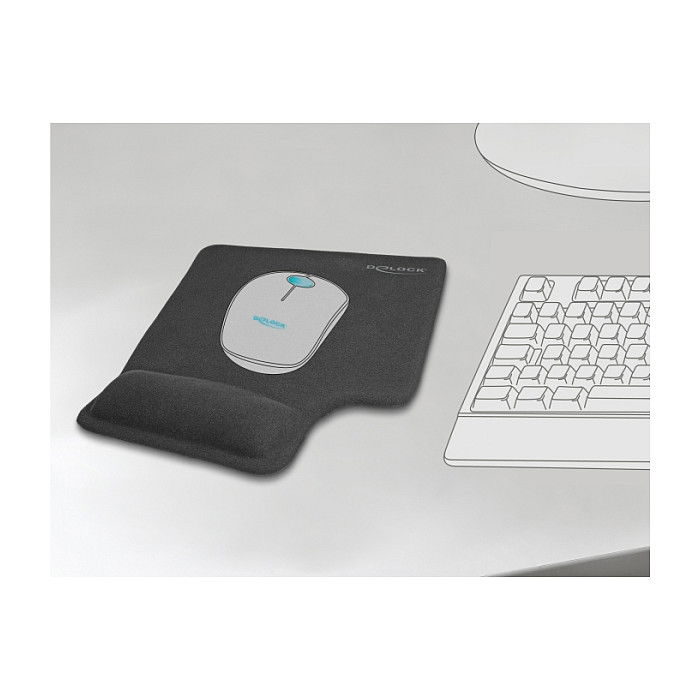 DELOCK Alfombrilla de Ratón Ergonómica con Gel para Zurdos, Negro