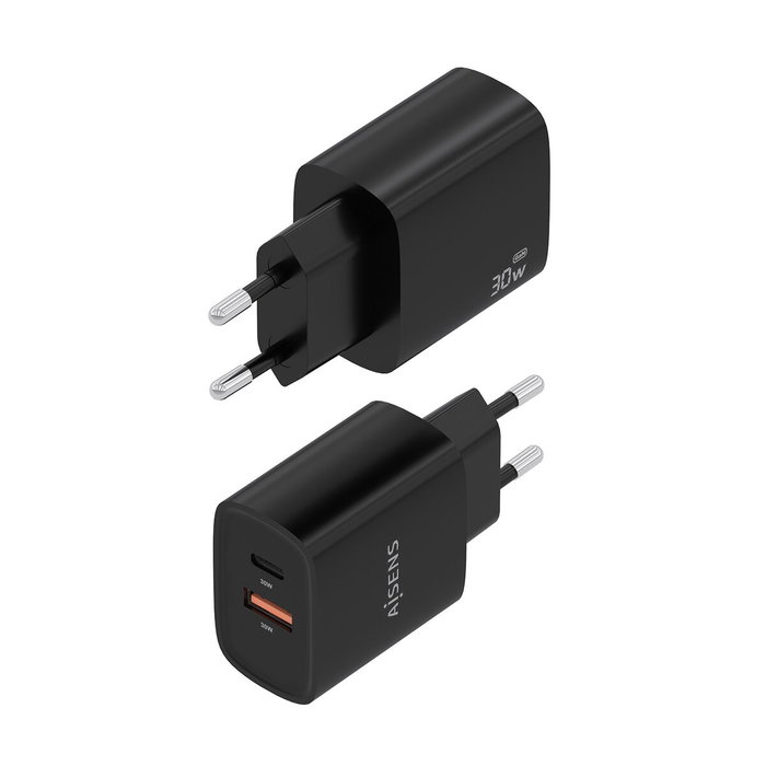 Aisens Cargador GaN 30W con USB-C PD 3.0 y USB-A QC 3.0, Negro Aisens Cargador GaN 30W con USB-C PD 3.0 y USB-A QC 3.0, Negro